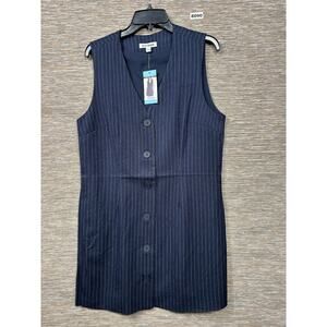 Steve Madden Pinstripe Dress Womens Size L Navy Short Length Button Front NEW